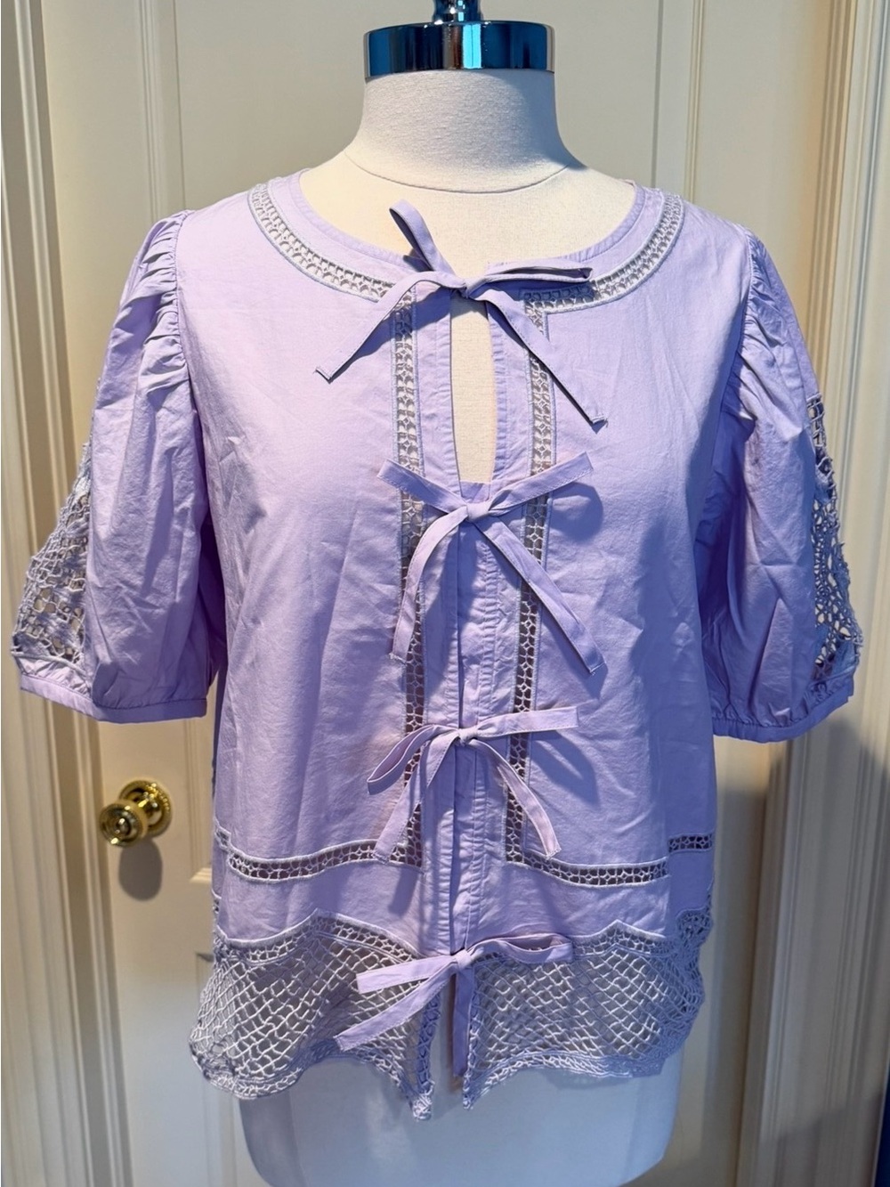 Vineyard Vines Lavender Lace Tie-Front Blouse